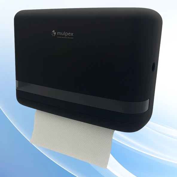 Mulpex Siyah Duvara Monte Z Katlamalı Kağıt Havlu Dispenseri | Premium ABS Gövde, Anahtarlı Kilit, Vidalı & Yapışkan Montaj