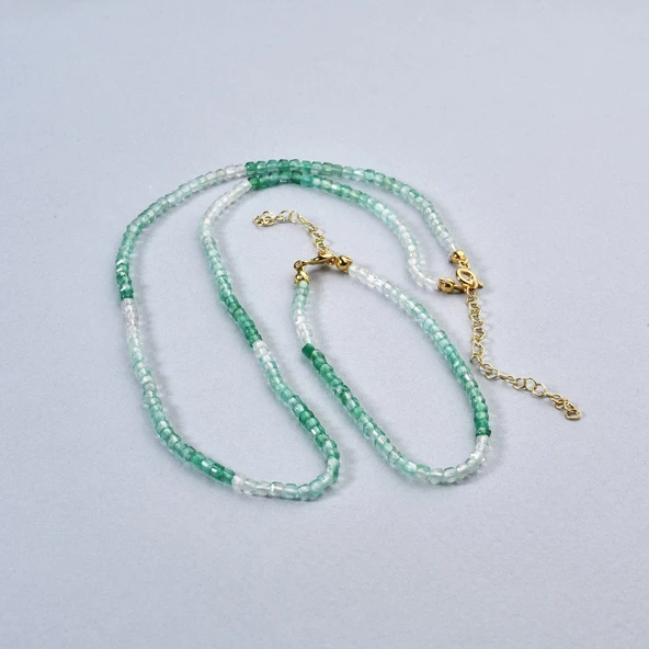 14 Ayar Altın Kaplama Doğal Gölgeli Yeşil Oniks Taşlı Minimal Gümüş Kolye - NGS00110 - 7