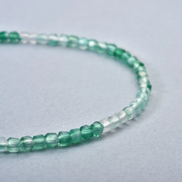 14 Ayar Altın Kaplama  Doğal Gölgeli Yeşil Oniks Minimal Gümüş Bileklik - BGS00105 - Resim 7