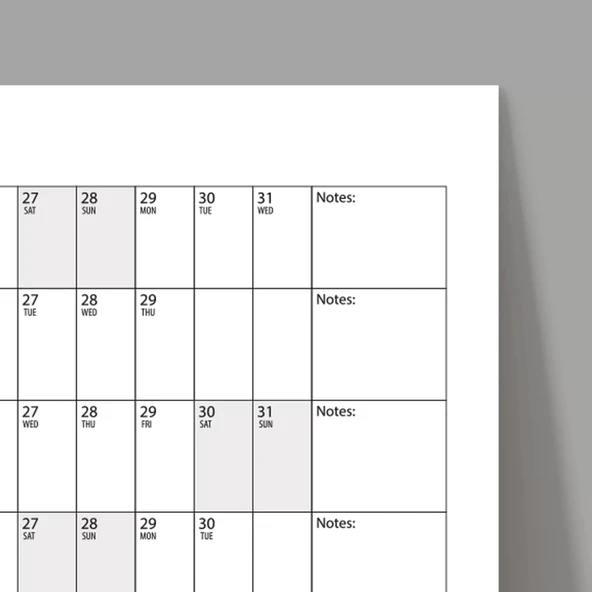 2026 Yıllık Planlayıcı Duvar Takvimi, Yatay Gri Renk Planlayıcı, 2026 Planlayıcı Takvim - Resim 4