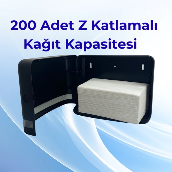 Mulpex Siyah Duvara Monte Z Katlamalı Kağıt Havlu Dispenseri | Premium ABS Gövde, Anahtarlı Kilit, Vidalı & Yapışkan Montaj - 2