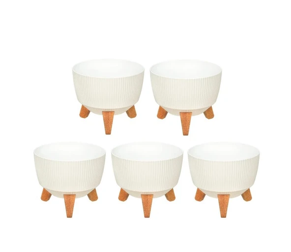 Omnipazar ELF-494 Dekoratif Ayaklı Nostalji Saksı 2.8 lt Beyaz 5 Adet ürün görseli