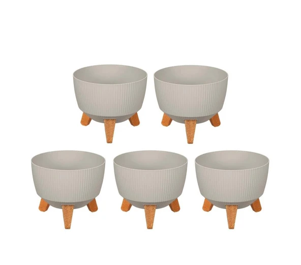 Omnipazar ELF-494 Dekoratif Ayaklı Nostalji Saksı 2.8 lt Taş Gri 5 Adet ürün görseli