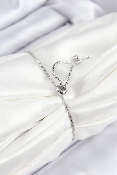 Pirinç Zirkon Taşlı Sıralı Daire Model Gümüş Renk Asansörlü Kadın Bileklik - Resim 2