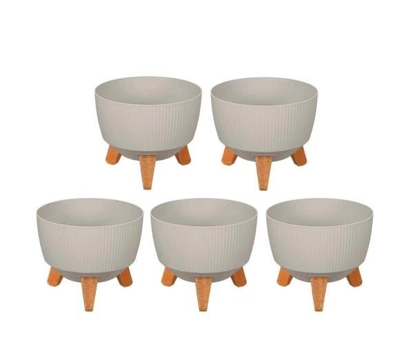 Omnipazar ELF-495 Dekoratif Ayaklı Nostalji Saksı 5 lt Taş Gri 5 Adet ürün görseli