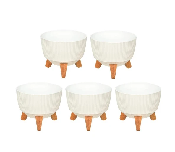 Omnipazar ELF-495 Dekoratif Ayaklı Nostalji Saksı 5 lt Beyaz 5 Adet