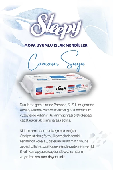 Sleepy 50'li Çamaşır Suyu Mopa uyumlu ve Mop Seti, Rosie Hediyeli - Resim 4