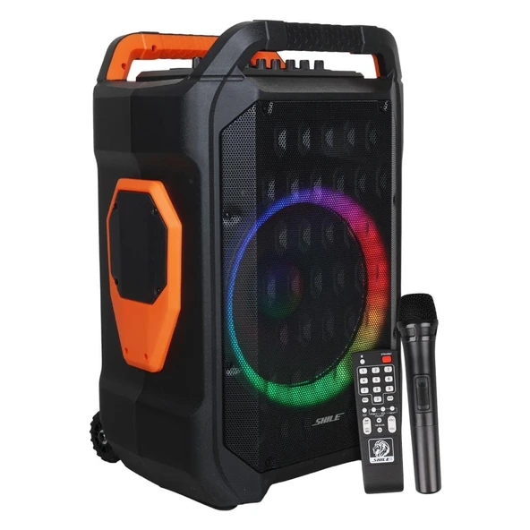 Shile SL-10 120 Watt Taşınabilir Seyyar Amfi Hoparlör Kablosuz 1 EL + 1 Yaka Mikrofonlu Kumandalı USB+SD+BT
