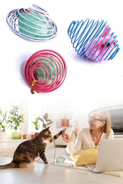 Yaylı Metal Fareli Kafes Kedi Oyun Topu Sıçrayan Spiral Kedi Topu - Resim 6