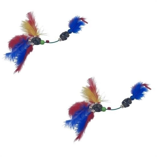 Tüylü Tahta Boncuklu Zilli Kedi Oyuncağı Çok Renkli Kedi Oyuncak - Resim 7