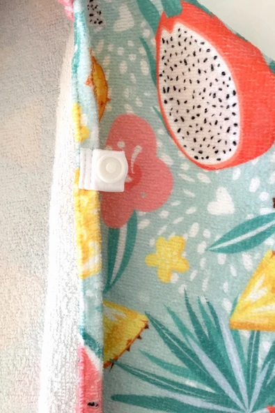 Kapşonlu Çocuk Plaj Havlusu Flower Fruit Somon Önü Cırtlı - Resim 4