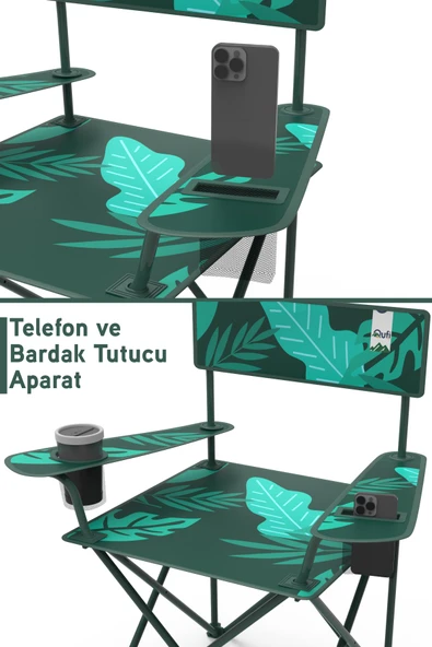 Perilla Qufi Termal Cepli Katlanır Telefon Tutma Aparatlı Kamp Piknik Sandalyesi Rejisör Koltuğu 2 Adet - Yeşil - 4