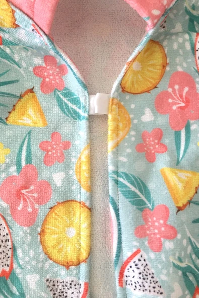 Kapşonlu Çocuk Plaj Havlusu Flower Fruit Somon Önü Cırtlı - Resim 3