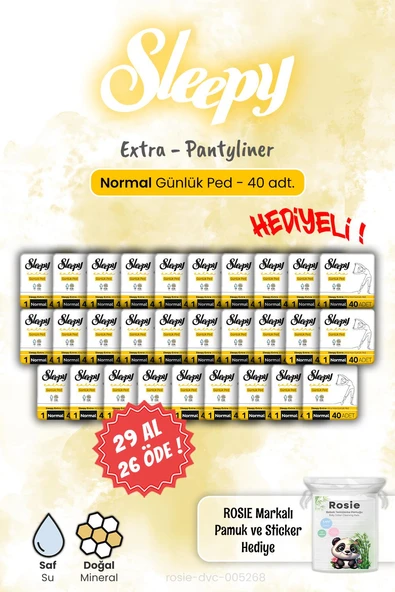 Sleepy Extra 29 AL 26 ÖDE 40'lı Günlük Ped Normal 40'lı ve Rosie Hediye ürün görseli