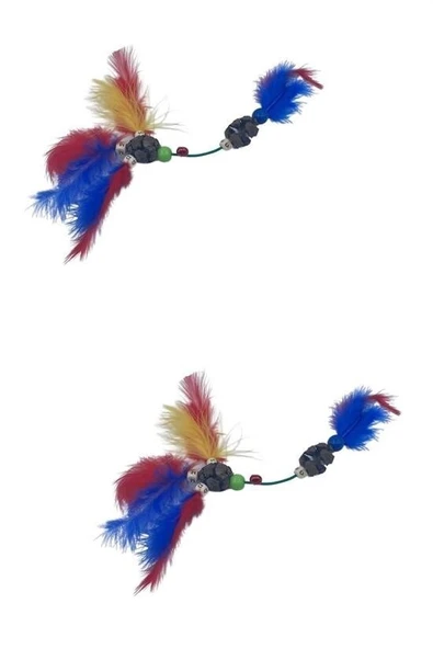 Tüylü Tahta Boncuklu Zilli Kedi Oyuncağı Çok Renkli Kedi Oyuncak - Resim 8