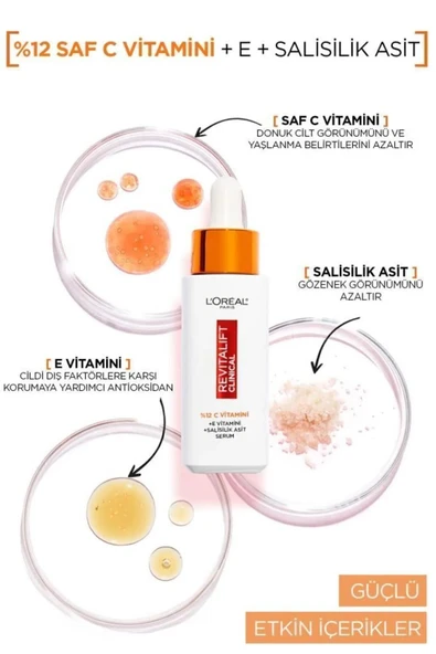 L'Oreal Paris Revitalift Clinical %12 Saf C Vitamini Aydınlatıcı, Ton Eşitleyici, Gözenek Karşıtı Serum 30 ml - 3