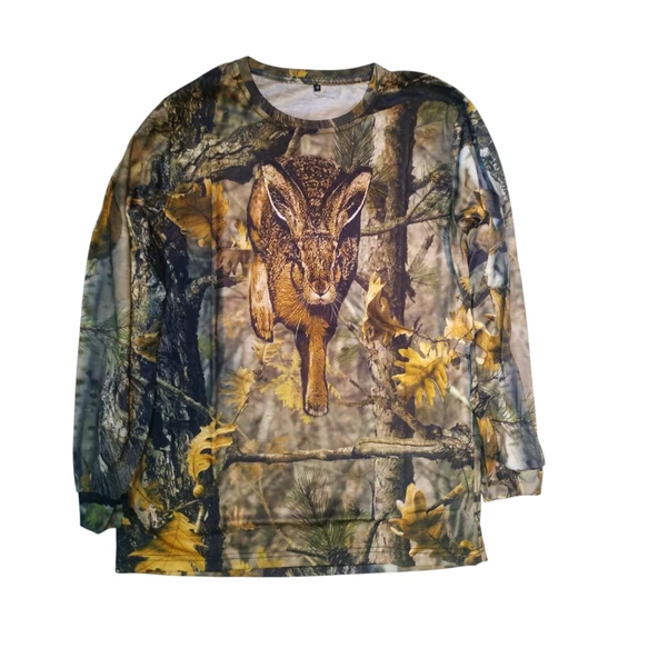 Tavşan Desenli Orman Kamuflaj Sıfır Yaka Uzun Kollu Sweatshirt - Resim 2