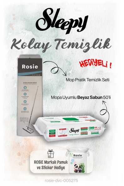 Sleepy 50'li Beyaz Sabun Mopa uyumlu ve Mop Seti, Rosie Hediyeli ürün görseli