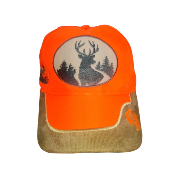 Geyik ve Tavşan Desenli Turuncu Avcı Şapkası - Resim 2