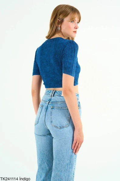 İZA CASUAL Saç Örgülü Kısa Kollu Kısa Kazak - 5