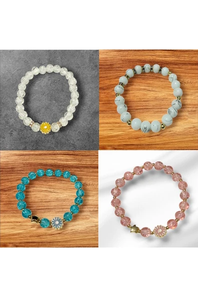 MyClean kristal taşlı parlak metalik renkli quvars lastikli modern bileklik çeşitleri 1 adet - 4