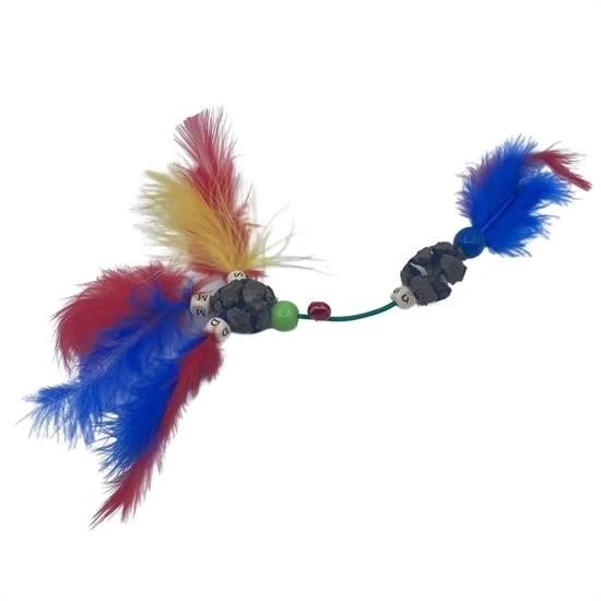 Tüylü Tahta Boncuklu Zilli Kedi Oyuncağı Çok Renkli Kedi Oyuncak ürün görseli