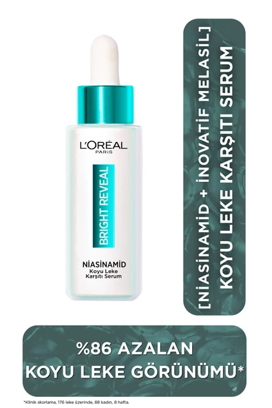 L'Oreal Paris Bright Reveal , Güneş, Yaşlanma Lekelerinde Etkili Koyu Leke Karşıtı Serum 10%Niasinamid 30ml