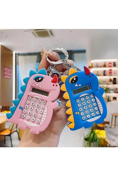 Yeni1Trend Şirin Dinazor Kedi Köpek Figürlü Yeni Nesil Mini Hesap Makinesi Ve Anahtarlık Çanta Aksesuarı 1 Adet - 2