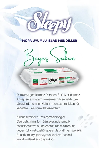 Sleepy 50'li Beyaz Sabun Mopa uyumlu ve Mop Seti, Rosie Hediyeli - Resim 4