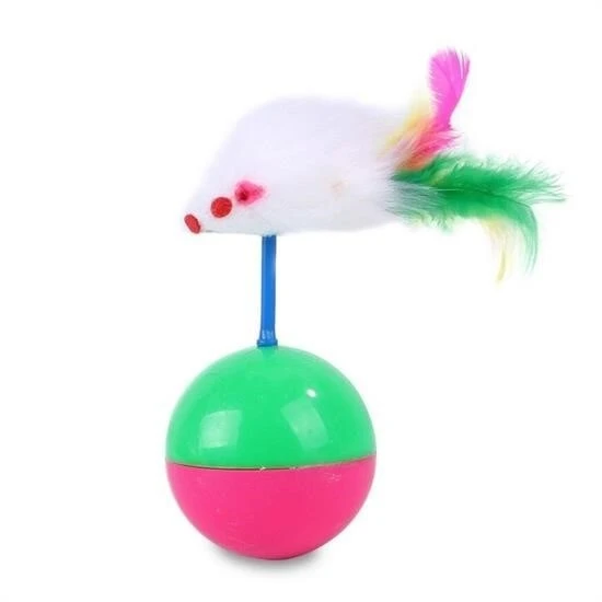 Kedi Oyun Topu Tüylü Fareli Hacı Yatmaz Eğitici Yavru Kedi Fare Kovalama Oyuncağı - Resim 5