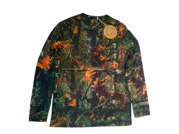 Orman Desenli Kamuflaj Sıfır Yaka Uzun Kollu Sweatshirt