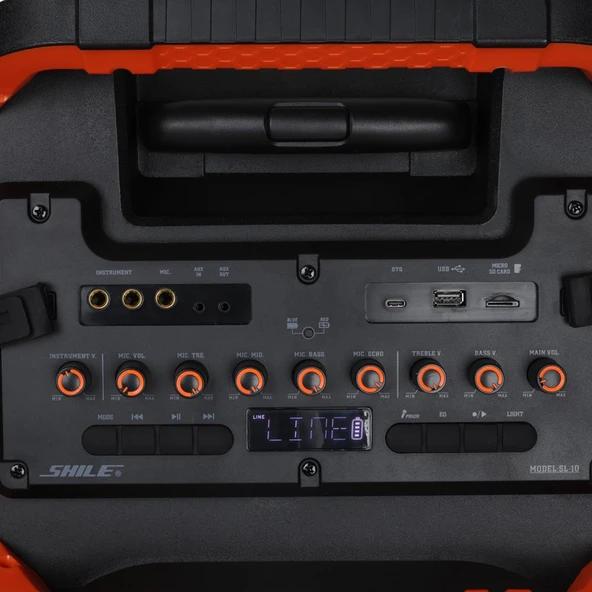 Shile SL-10 120 Watt Taşınabilir Seyyar Amfi Hoparlör Kablosuz 1 EL + 1 Yaka Mikrofonlu Kumandalı USB+SD+BT - 4