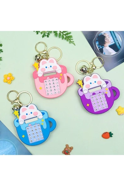 Yeni1Trend Şirin Dinazor Kedi Köpek Figürlü Yeni Nesil Mini Hesap Makinesi Ve Anahtarlık Çanta Aksesuarı 1 Adet