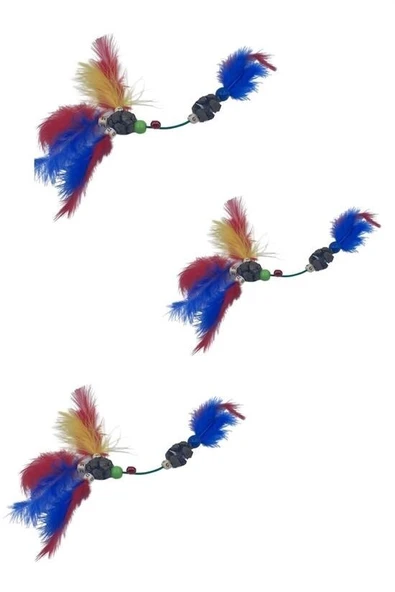 Tüylü Tahta Boncuklu Zilli Kedi Oyuncağı Çok Renkli Kedi Oyuncak - Resim 6