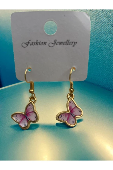 MyClean Gold Çerçeveli Kelebek Küpe Modern Şık Tasarım 1 Çift