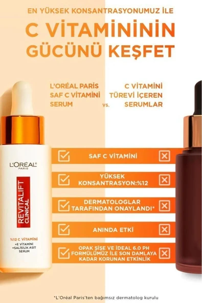 L'Oreal Paris Revitalift Clinical %12 Saf C Vitamini Aydınlatıcı, Ton Eşitleyici, Gözenek Karşıtı Serum 30 ml - 4