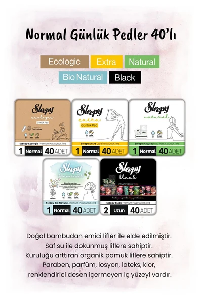 Sleepy Bio Natural ve Extra Günlük Ped Normal 40'lı ve Rosie hediye - Resim 2