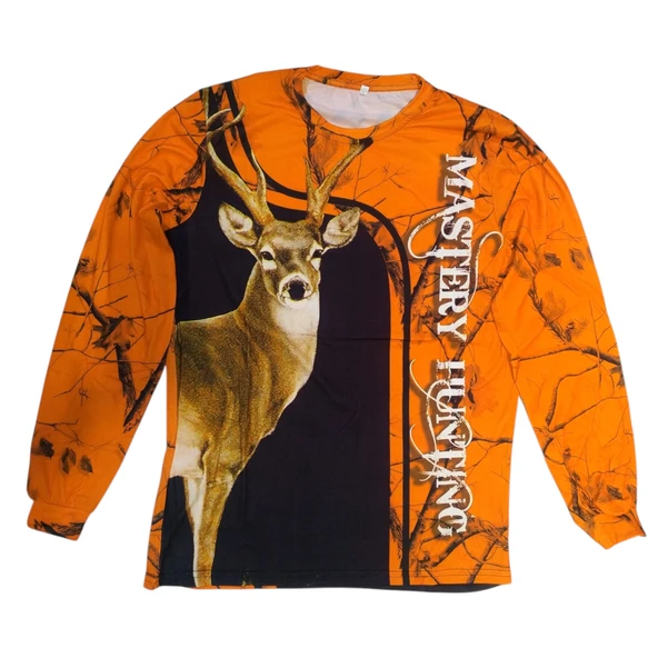 Geyik Desenli Turuncu Kamuflaj Sıfır Yaka Uzun Kollu Sweatshirt