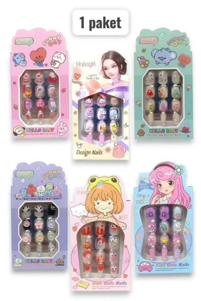 MyClean sanrio kuromi hello kitty jelatin Yapışkanlı Çocuk Taşlı Karışık Renk 12'li Takma Tırnak çoklu paket