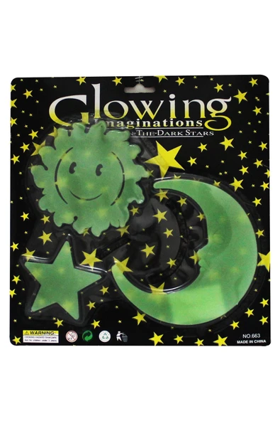 Glowing Yeşil Fosforlu 3'lü Karanlıkta Parlayan Yıldız Ay ve Güneş Duvar Sticker