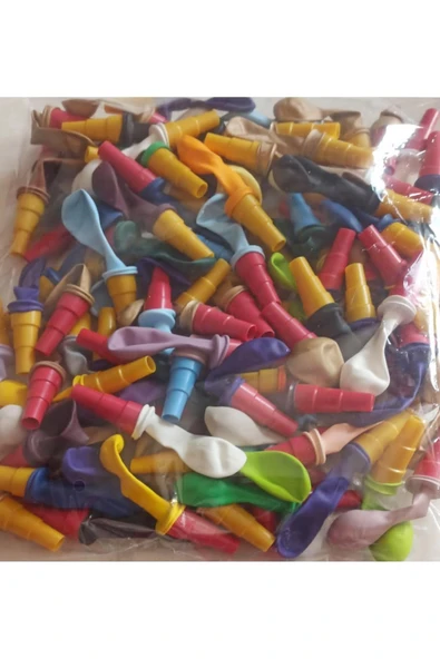 Balon Düdüklü Balon 100 Adet Öten Düdük 100 Adet Renkli Balon