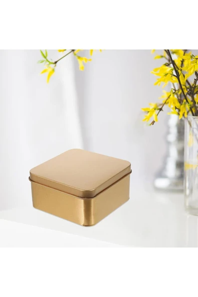 MyClean Boş Metal Teneke Gold Kare Hediye Mücevher Saklama Kutusu Şık Tasarım 6,5 X 4 CM - 5