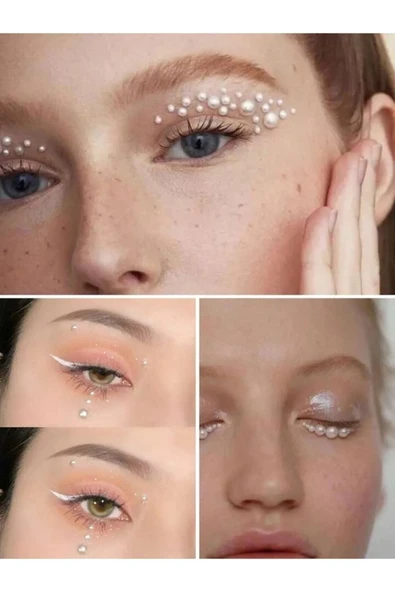 ECE KOZMETİK Vücut Ve Yüz Taşı Stickers Tırnak Makyaj Taşı Yapışkan Festival Taşı Inci Yüz Taşları Krem - 3