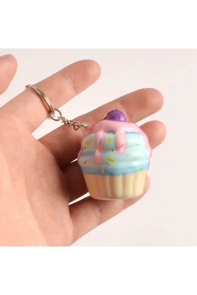 CT-TOYS (4 Adet) Renkli Anahtarlıklı Cupcake Squishy Ufak Boy Sukuşi Oyuncak - 4