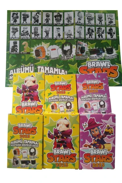 BRAWL Stars 6 Mini Kutu (36 Kart 6 Adet Stıcker Toplam 42 Adetli Oyun Kartı)Kutusuz
