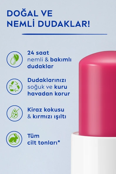 NIVEA Kiraz Dudak Bakım Kremi 4.8gr, Nemlendirici, Hafif Kırmızı Işıltı, Dudak Parlatıcısı - 2