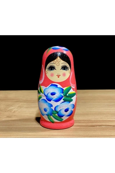 miski alem Sevgiliye Özel Günlere Hediye Dekoratif Süpriz Iç Içe Geçen Ahşap Pembe Matruşka Bebek 5'li - 2