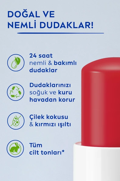 NIVEA Çilek Dudak Bakım Kremi 4,8 gr, Nemlendirici,Parlatıcı,Çilek Kokusu,Hafif Kırmızı Işıltı - 2