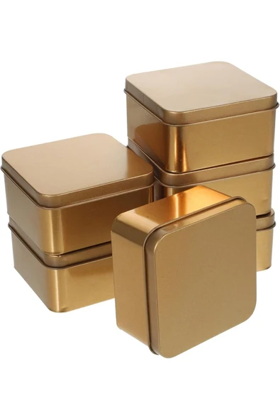 MyClean Boş Metal Teneke Gold Kare Hediye Mücevher Saklama Kutusu Şık Tasarım 6,5 X 4 CM - 3