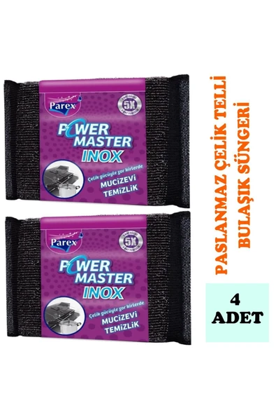 Parex POWER MASTER İNOX PASLANMAZ ÇELİK TELLİ BULAŞIK SÜNGERİ 4 ADET - 2